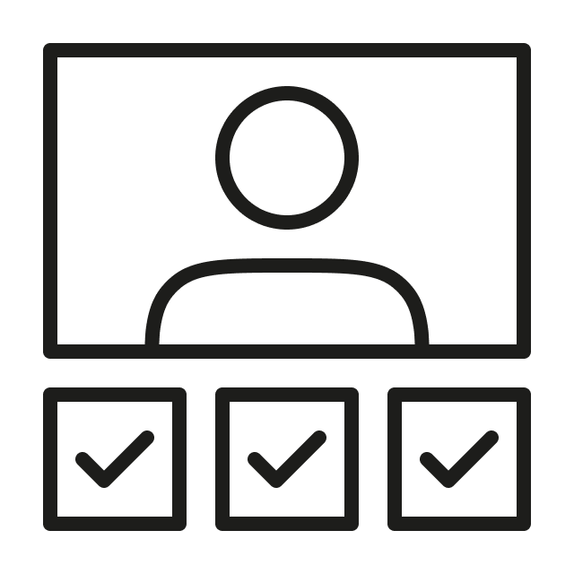 Person in a screen with options
