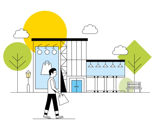 Illustration of a person walking along a high street