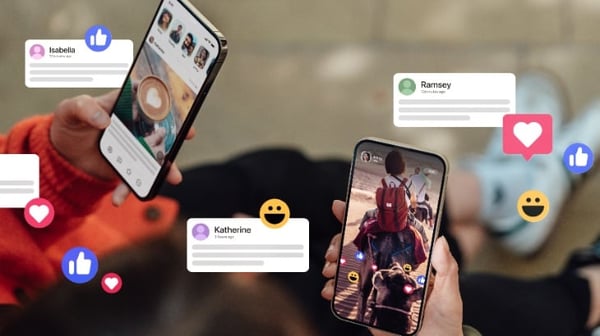 Mobile phones showing emojis and messages