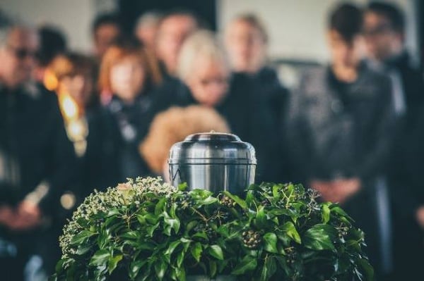 Cremation funeral urn with ashes