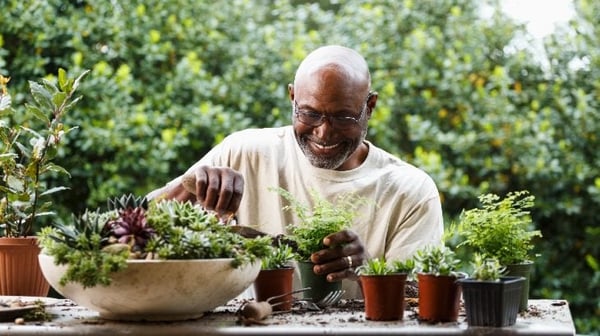 Mature man enjoying potting plants