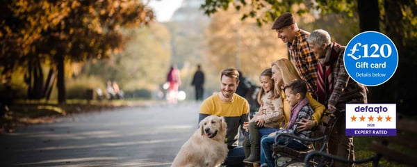 Our Over 50 Life Insurance is 5 Star Defaqto rated cover with a £120 welcome gift card when you take out cover. T&C's apply.