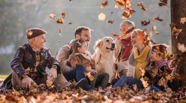 Multigenerational family in the park in autumn