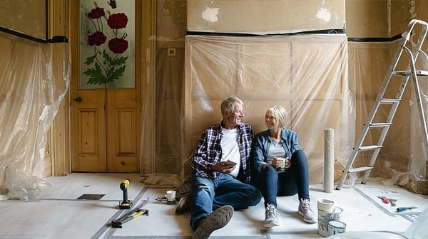 Couple taking a break from decorating