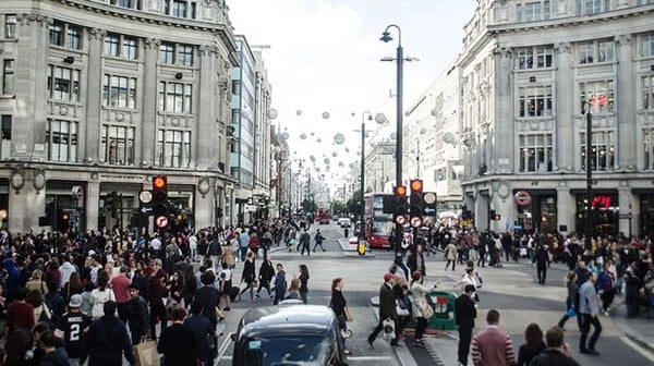 Busy shopping area in a city