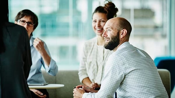 Smiling office colleagues