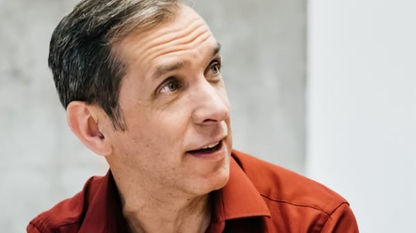 Man in red shirt
