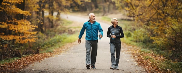 couple walking in woodland