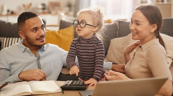 Young family with laptop