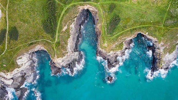 Aerial shot of rocky coastline