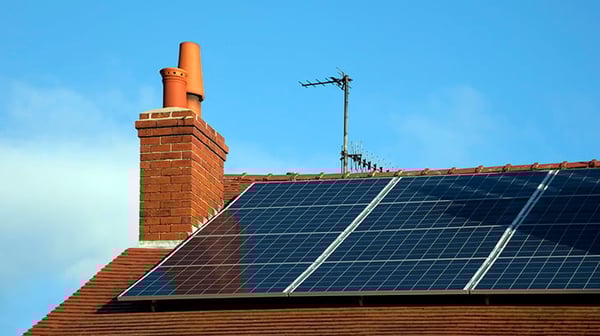 Solar panels on roof of a domestic house
