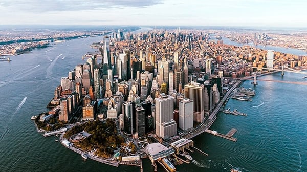 Aerial view of lower Manhattan skyline
