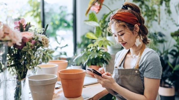 Self employed lady working in her florist
