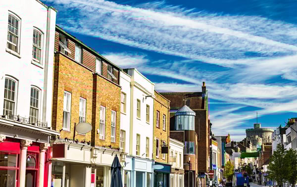 Flats above shops on a high street