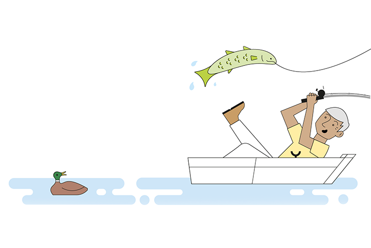Main in boat fishing animation
