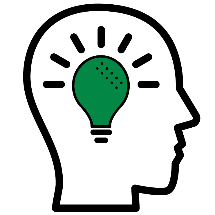 Icon with lightbulb inside head