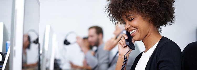 Woman on phone in call centre