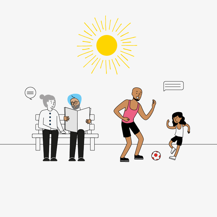 Illustration of young Dad playing football with his daughter in the sunshine