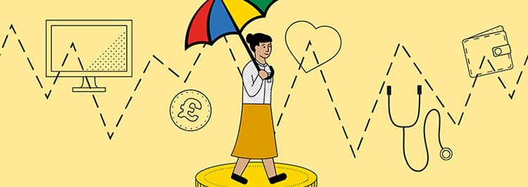 Illustration of woman with Legal & General umbrella