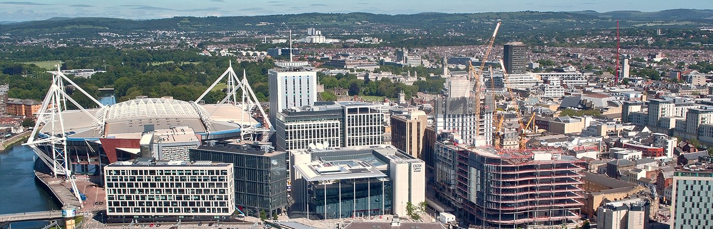 Aerial view across a city