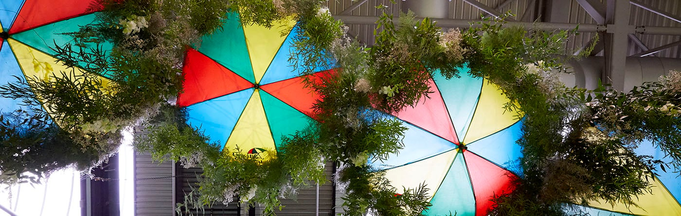 Umbrellas with surrounding wreath