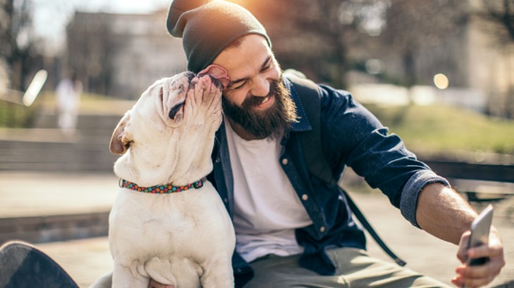 Man and dog is the park