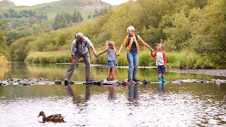 Family in a lake