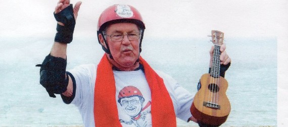 Roy with his ukulele and skateboard